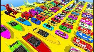 GTA V Mods Stunt Car Racing Challenge  SPIDER-MAN With Amazing Super Cars Motorcycles Boat & Planes