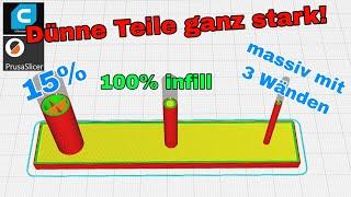 Dünne Teile ganz stark! Massives Infill mit Schwellwert für kleine und komplexe Bauteilelemente.