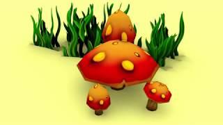 [Speed Modelling] Create Mushroom and Grass with Blender and Krita.