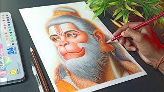 Lord Hanuman Drawing with Colour pencil | Hanuman ji drawing | Easy step by step