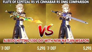 ALBEDO HITTING 5300 DEF with New Natlan Weapon : Flute of Ezpitzal R5 vs Cinnabar R5 DMG Comparison