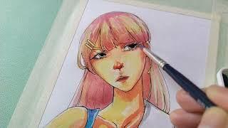 ️Anime girl watercolor painting *muted/no sound | 𝐒𝐩𝐞𝐞𝐝𝐩𝐚𝐢𝐧𝐭  | Aztara