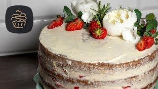 Himmlische Erdbeertorte mit Vanille-Mascarpone-Creme - Naked Cake