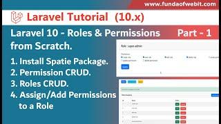 Part 1/3: How to Install & Create Spatie Roles and  Permissions CRUD from Scratch in Laravel 10