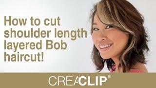 How to Cut Shoulder Length Layered Bob Haircut! CreaClip Celebrity Haircuts