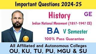 History Indian National Movement Important Questions 2024 BA V Semester 5th Sem GE Imp OU KU PU TU