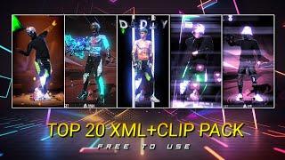 TOP 20 BEST XML + CLIPS | FREE FIRE CLIPS PACK  | FREE FIRE EMOTE PACK | TOP 20 EMOTE CLIPS