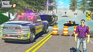 "STRANDED" IN FLOOD WATER | POLICE BOAT RESCUE | FARMING SIMULATOR 2019