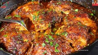 Melt-in-Your-Mouth Juicy Slow Cooked Chicken Thighs in Oven with Caramelized Onions.