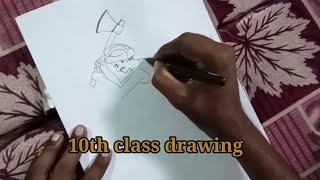 10th class drawing//how to draw man cutting tree