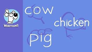 Cow Chicken and Pig  Words Into Cartoons ( Real Time Speed Drawing Wordtoons )