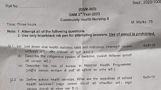 Gnm 3rd Year:-13 September 2023 Question Paper:-Community Health Nursing-2(Pt.B.D.Sharma University)