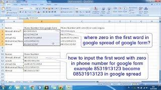 how make formula excel or formulation for google spread in google form start phone number with zero