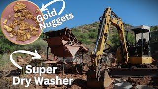 Moving Tons Of Dirt With An Excavator and The Super Dry Washer to Find Gold. Prospecting In Arizona