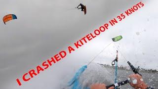 Kitesurfing Heavy Storm in Boundary Bay  (How I Crashed A Kiteloop in 35 Knots)