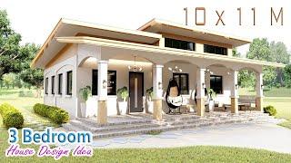 10 x 11 METERS | SMALL HOUSE DESIGN | 3 BEDROOM | 3D FLOOR PLAN | COZY FARMHOUSE