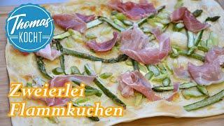 Flammkuchen mit Spargel und Schinken / Birne - Ziegenkäse / Teig ohne Hefe