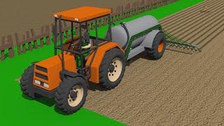 Manure, Slurry and Tractor with front drive - organic fertilizer and Farmer's job at the farm