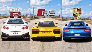 FH5 Epic Drag Race: Nissan GT-R Nismo vs Audi R8 V10 Plus vs Porsche 911 Turbo S