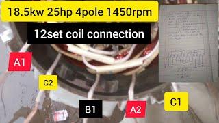 18.5kw 25hp 4pole 1450rpm 3phase induction motor coil connection rewinding data