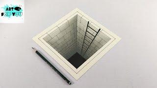 How To Draw 3D Ladder Inside The Hole On Paper | Amazing 3D Hole Drawing On Paper | 3D Drawing