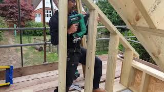 Roof Framing and Timber roof construction, and building gable stud walls ready for barn ends