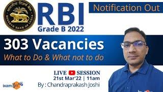 RBI Grade B 2022 Notification Out | 303 Vacancies | All Details & Further Strategy By CP Joshi