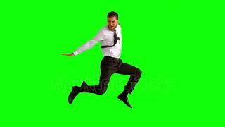 stock footage businessman jumping up on green screen in slow motion