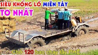 Crazy truck tractor made by Asian farmers heavy load in the mud