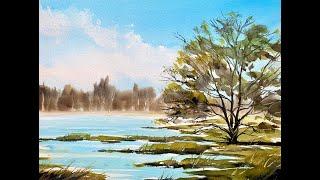 Lois' Simple BEGINNERS EASY CLOUDS & Lake Watercolour Landscape, watercolor painting tutorial demo