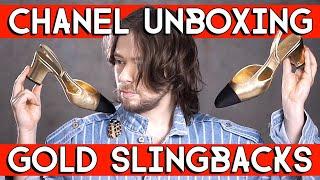 CHANEL GOLD SLINGBACKS METIERS D'ART UNBOXING - BIGGEST SIZE !