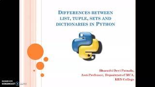 11. Differences between Lists, Tuples, Sets  and Dictionaries in Python by Bharathi Patnala