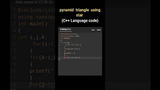 pyramid triangle using star in c plus plus,pyramid pattern in c++,star#coding, #news ,#code