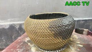 Technique Of Making Flower Pots From Handmade Rattan Basket  And Sand Cement