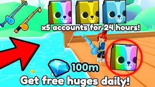 OMG!  Used 5 ACCOUNTS in FISHING FOR 24 HOURS! WOW I GOT SO MANY HUGESin Pet Sim 99