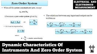 Dynamic Characteristics Of Instruments | Zero Order System | Electrical And Electronics Measurement