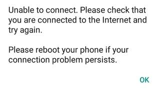 Fix Unable to connect.Please check that you are connected to the Internet and try again