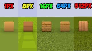 1px vs 8px vs 16px vs 64px vs 512px Minecraft Oak Planks