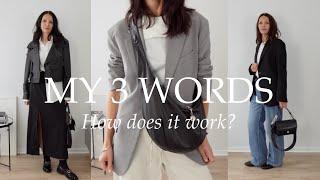 Alison Bernstein’s 3 word method. I analyse my old outfits to see if it works.