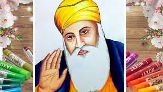 Guru Nanak (गुरु नानक) Oil Pastels Drawing | Easy Oil Pastels Drawing tutorial for beginners