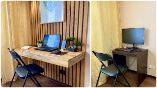 How To Build a Wood Slat Wall With Floating PC Desk!! 