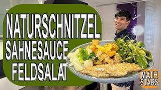 Natural schnitzel with creamy sauce, fried potatoes & vegetables - The perfect recipe to cook at ...