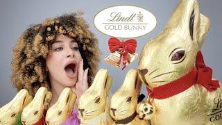 ASMR 1KG GAINT LINDT GOLD BUNNY CHOCOLATE ,EASTER BUNNY CHOCOLATE,HAZELNUT,STRAWBERRY, WHITE MUKBANG