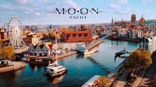 Moon 60 Sail by Moon Yachts. Sailing on the Motława River in the Gdansk old town.