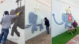 Elephant Wall Mural Art Making With Clay || 3D Mural Art || DIY
