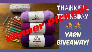 Winner picked!  Dazola Designs Free Yarn Giveaway!  Big Twist Yarn + Crochet Hook Set