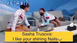 Sasha Trusova very interested in Wakaba Higuchi‘s shining nails, 2022 Winter Olympic, skating, Video