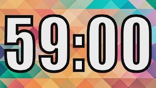 59 minute timer with Colorful backgroun. 59 minute countdown with alarm sound at the end