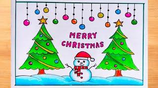 Merry Christmas Drawing|| Christmas Tree Drawing|| Christmas Drawing|| How to Draw Christmas Tree