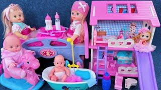 11 Minutes Satisfying with Unboxing Pink Doll House Toys，Cute Baby Bath Playset ASMR | Review Toys